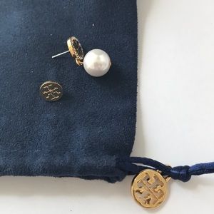 Tory Burch Jewelry - New Tory Burch crystal logo pearl earrings Tory Burch Jewelry - New Tory Burch crystal logo pearl earrings